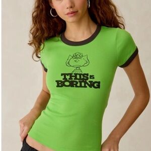 Urban Outfitters Neon Green Ringer Tee with Black Graphic
